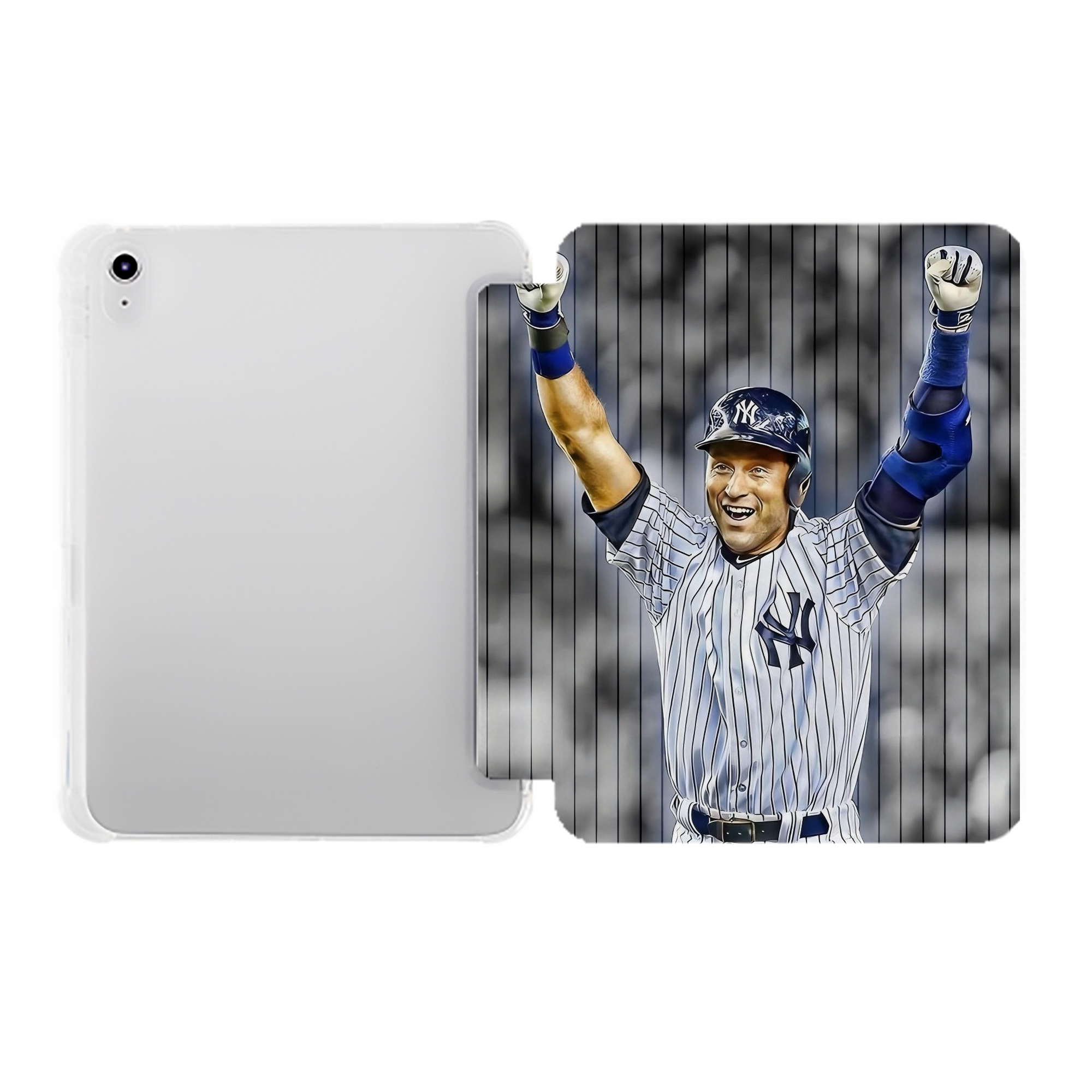 Derek Jeter 96 Premium Tri-Fold PU Leather & Silicone IPad Case With Pencil Slot – Fits 9.5,10.5,10.9 – Adjustable Stand, Slim, Protective